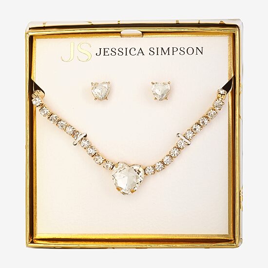 JS Jessica Simpson Womens Glass Heart 3-pc. Pendant Necklace Set