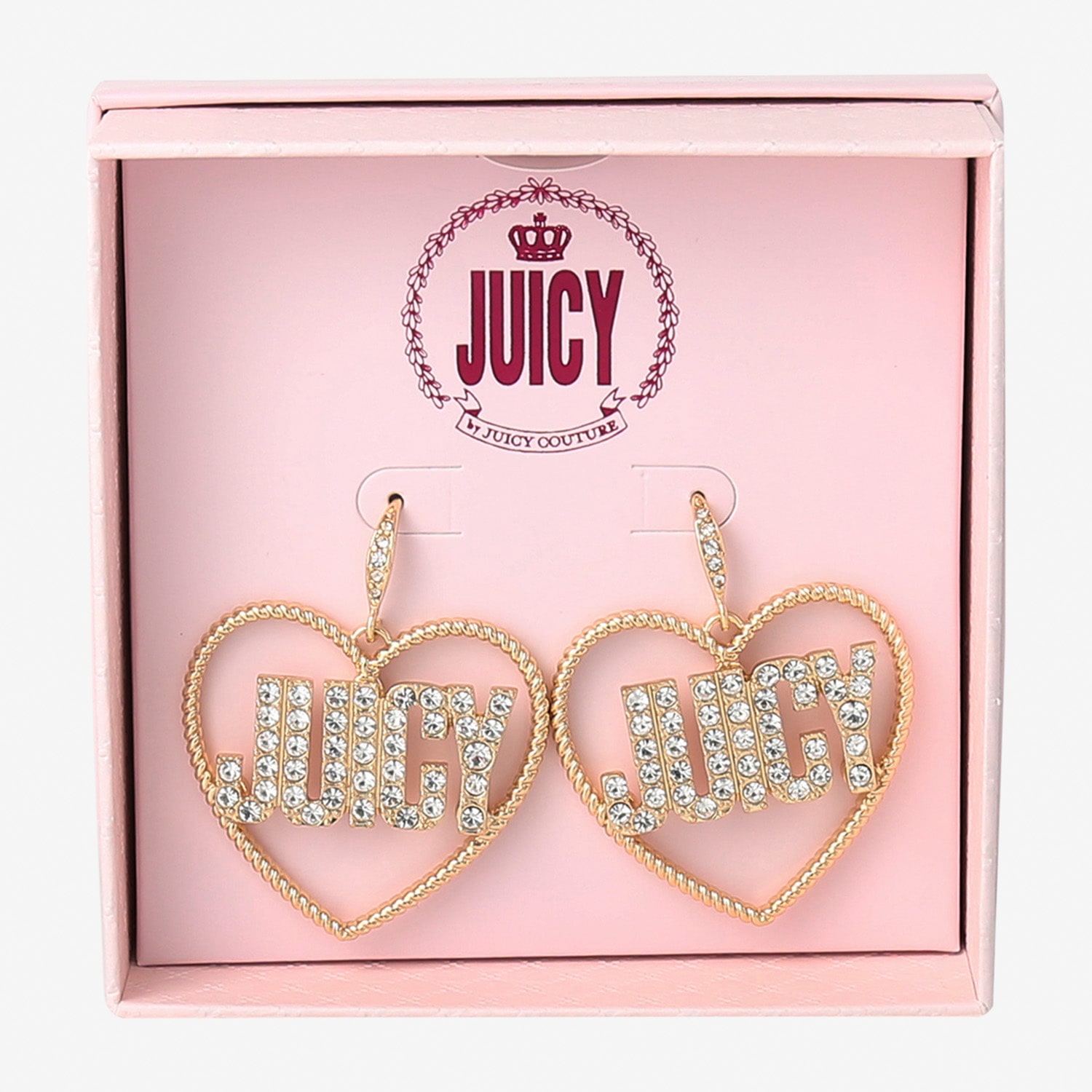 Juicy By Juicy Couture Gold Tone Womens Crystal Heart Drop Earrings