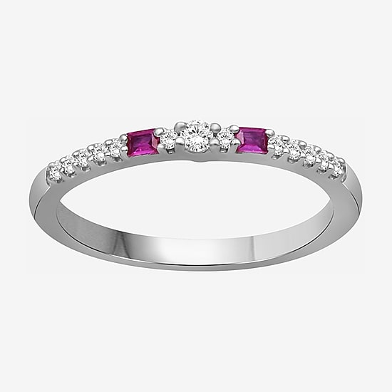 Limited Quantities! Womens 2MM 1/10 CT. T.W. Simulated Red Ruby Sterling Silver Band