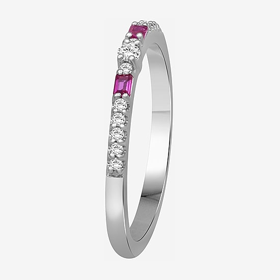 Limited Quantities! Womens 2MM 1/10 CT. T.W. Simulated Red Ruby Sterling Silver Band