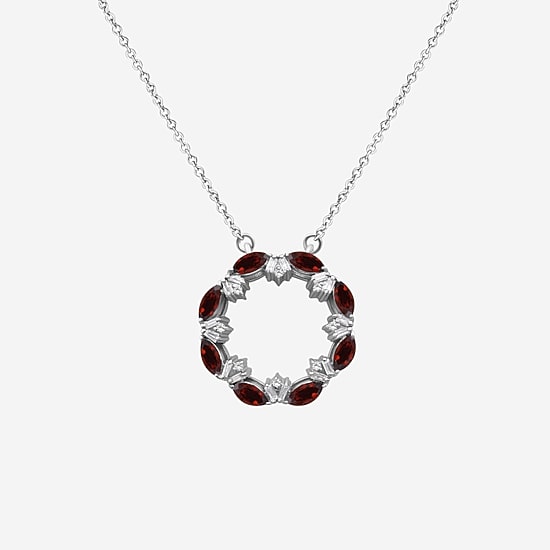 Limited Quantities! Womens Genuine Red Garnet Sterling Silver Circle 18 Inch Pendant Necklace