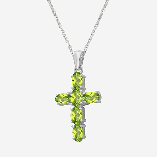 Limited Quantities! Womens Genuine Green Peridot Sterling Silver Cross 18 Inch Pendant Necklace