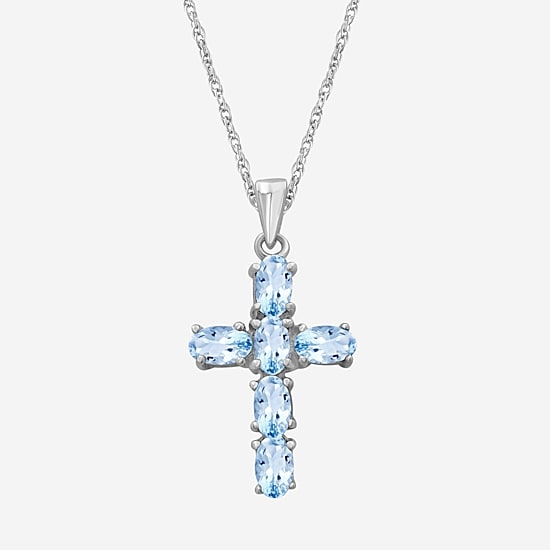 Limited Quantities! Womens Genuine Blue Topaz Sterling Silver Cross 18 Inch Pendant Necklace