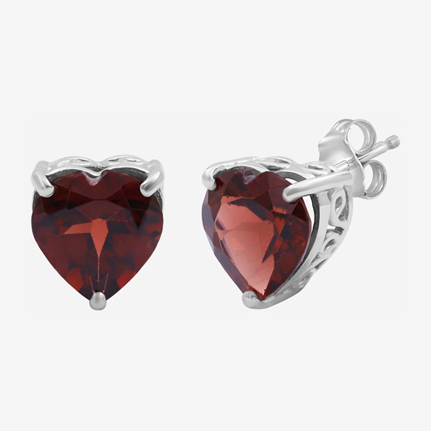 Limited Quantities! Genuine Red Garnet Sterling Silver 9.1mm Heart Stud Earrings