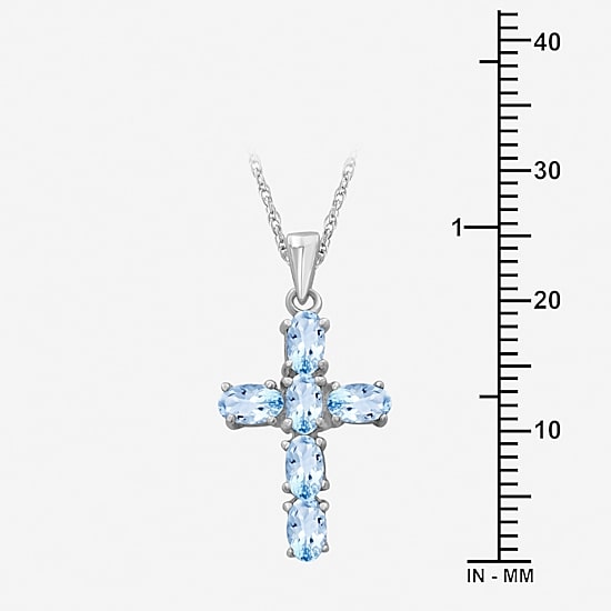 Limited Quantities! Womens Genuine Blue Topaz Sterling Silver Cross 18 Inch Pendant Necklace