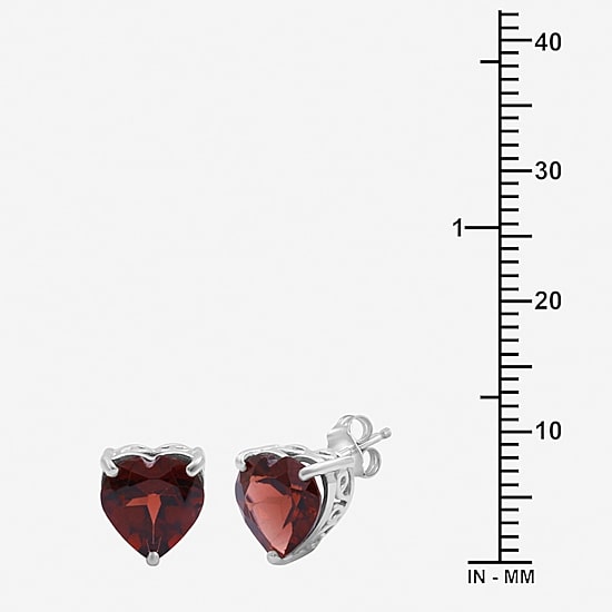 Limited Quantities! Genuine Red Garnet Sterling Silver 9.1mm Heart Stud Earrings