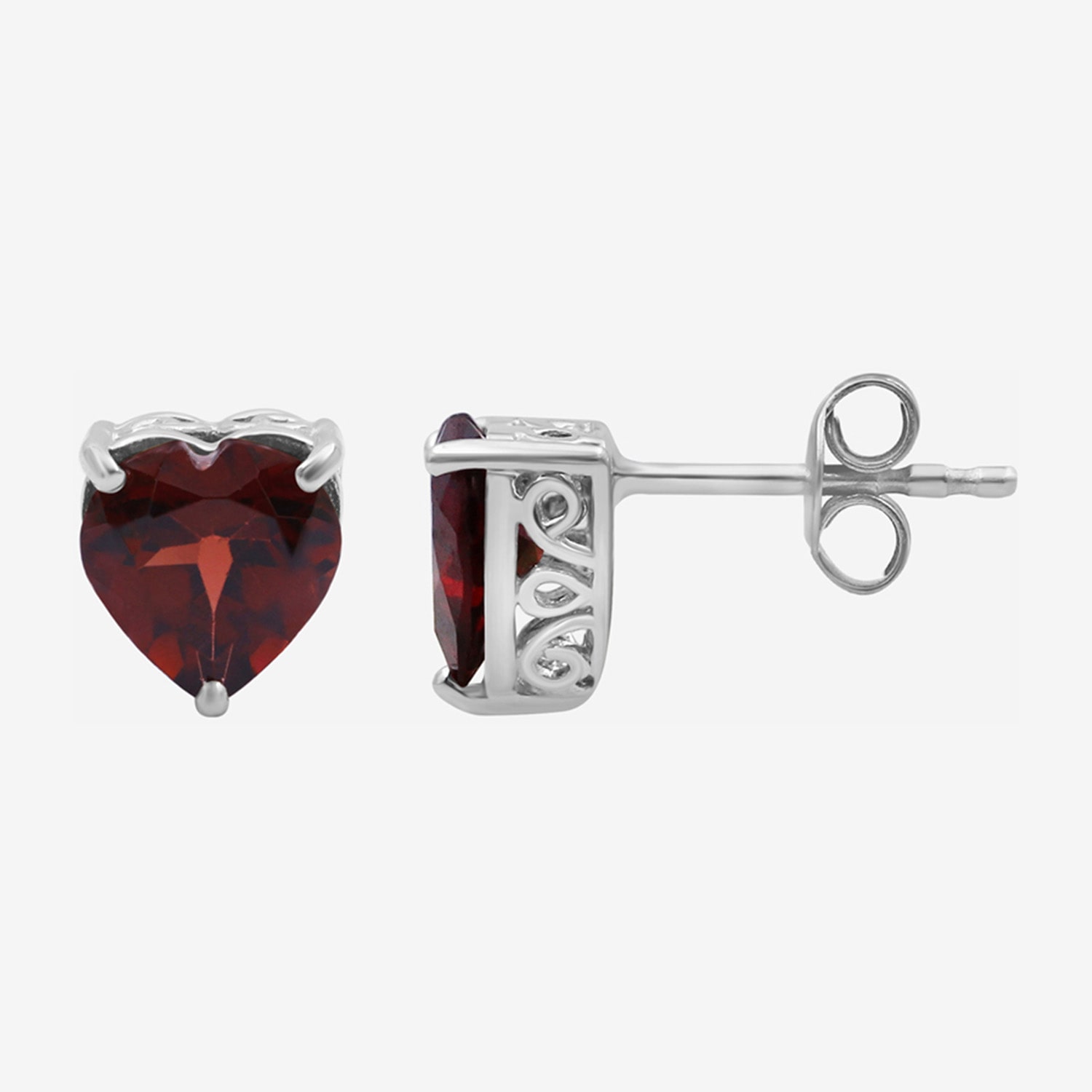 Limited Quantities! Genuine Red Garnet Sterling Silver 9.1mm Heart Stud Earrings