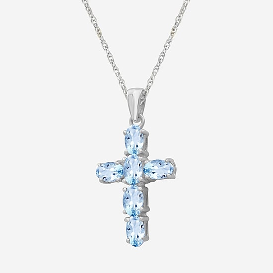 Limited Quantities! Womens Genuine Blue Topaz Sterling Silver Cross 18 Inch Pendant Necklace