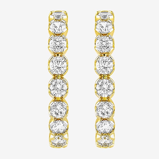 (I / I2) Womens 2 CT. T.W. Lab Grown White Diamond 10K Gold 23.5mm Hoop Earrings