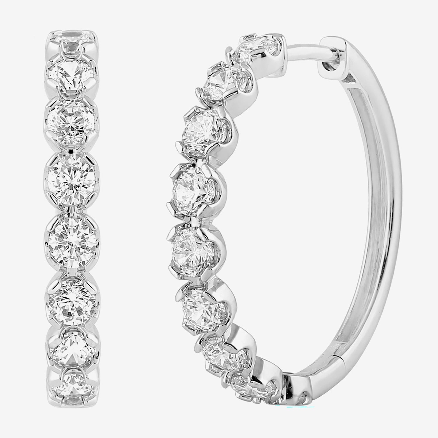 (I / I2) Womens 2 CT. T.W. Lab Grown White Diamond 10K Gold 23.5mm Hoop Earrings