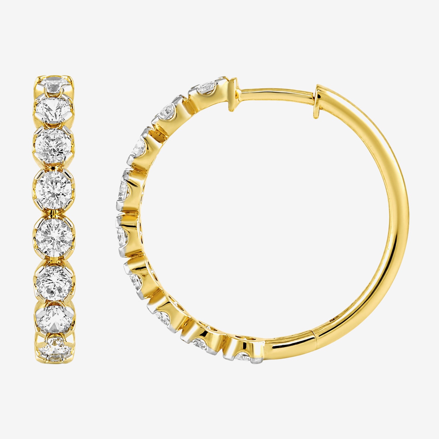 (I / I2) Womens 2 CT. T.W. Lab Grown White Diamond 10K Gold 23.5mm Hoop Earrings