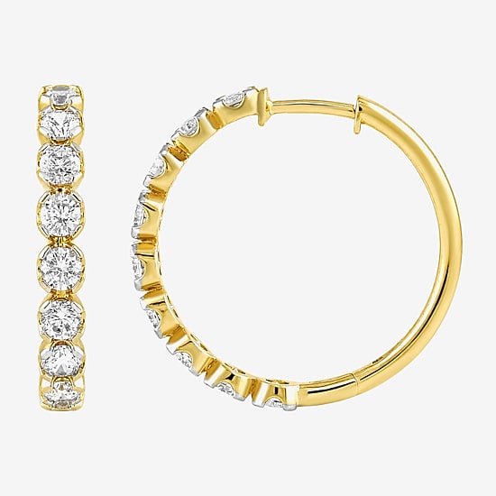 (I / I2) Womens 2 CT. T.W. Lab Grown White Diamond 10K Gold 23.5mm Hoop Earrings