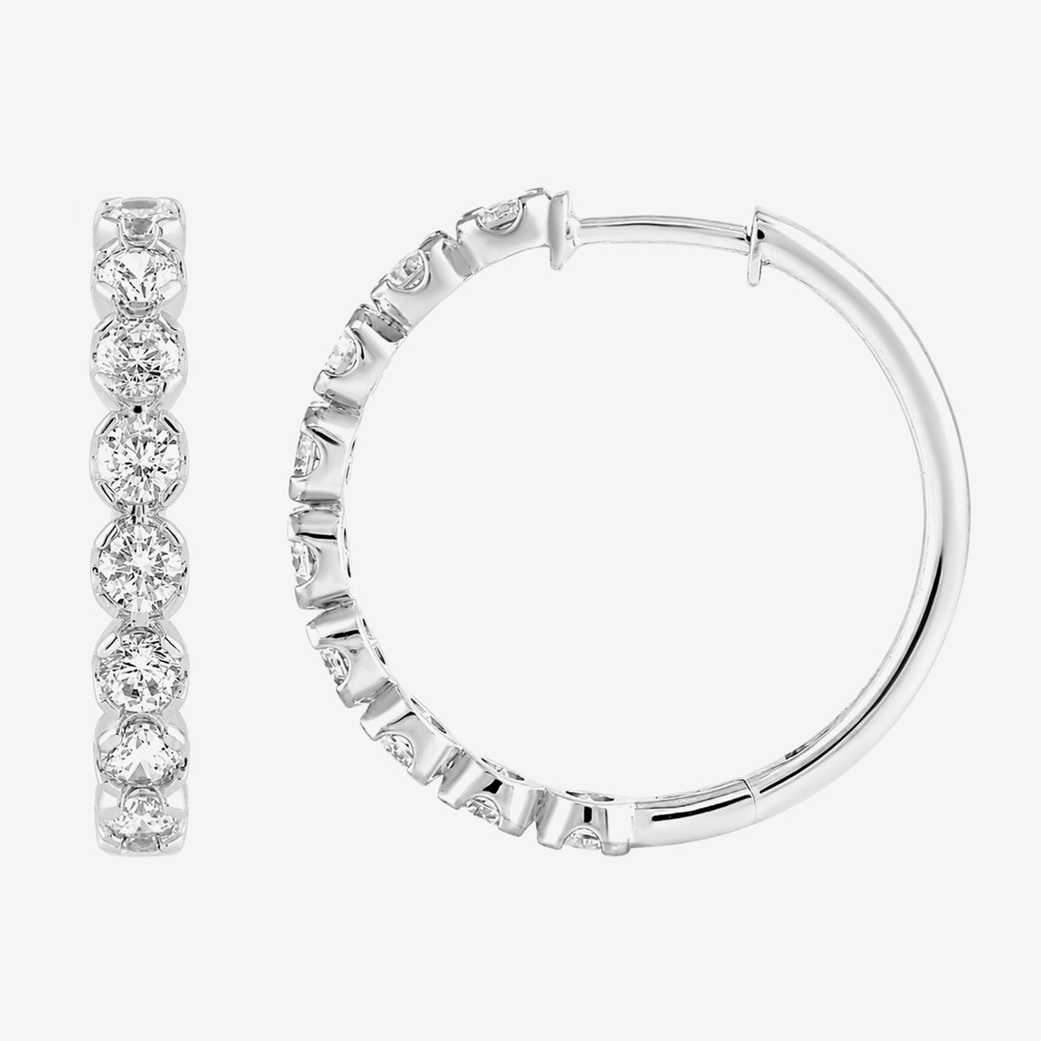 (I / I2) Womens 2 CT. T.W. Lab Grown White Diamond 10K Gold 23.5mm Hoop Earrings