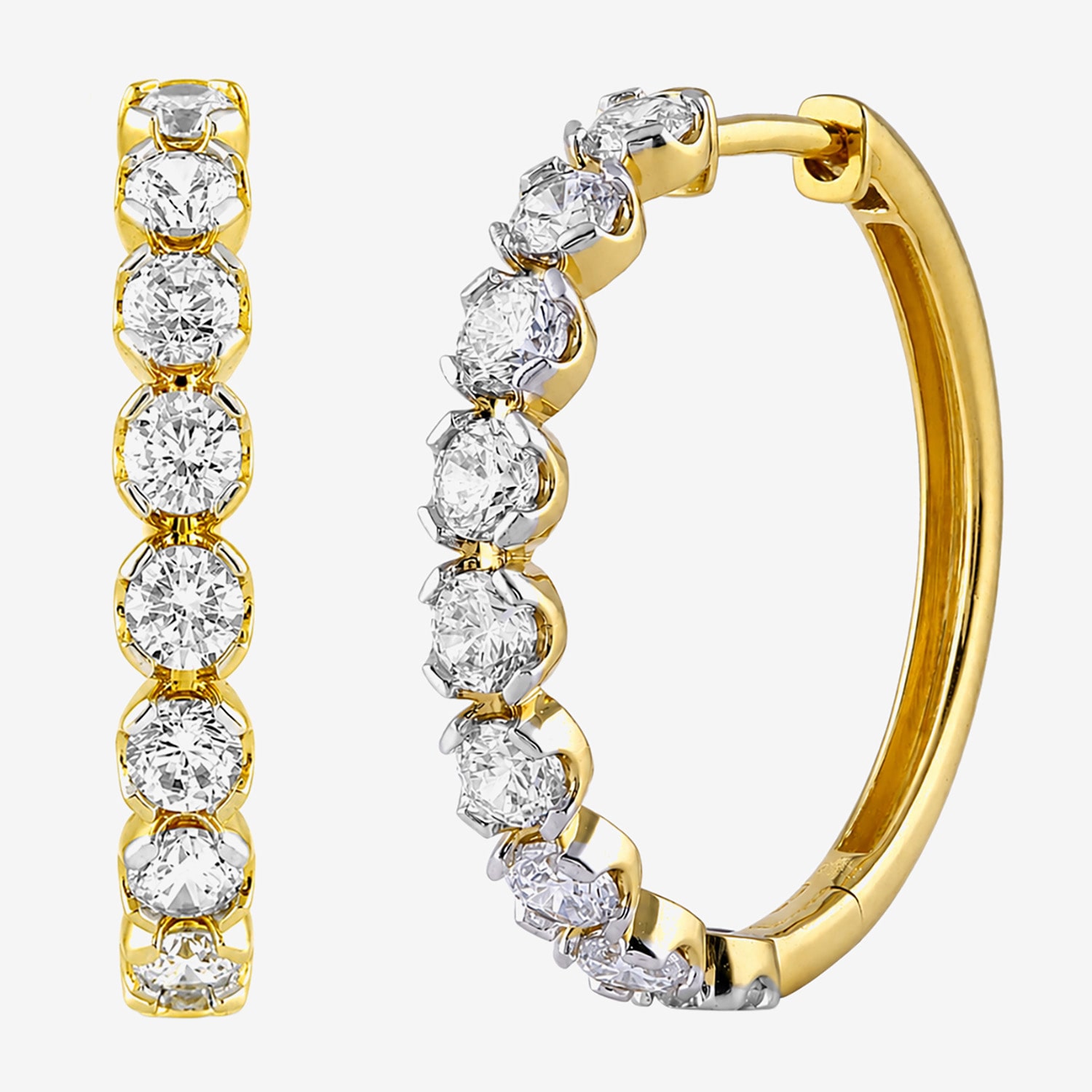 (I / I2) Womens 2 CT. T.W. Lab Grown White Diamond 10K Gold 23.5mm Hoop Earrings