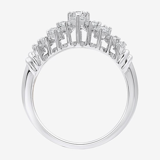 (F / Si1-Si2) Womens 1 CT. T.W. Lab Grown White Diamond Sterling Silver Cluster Cocktail Ring