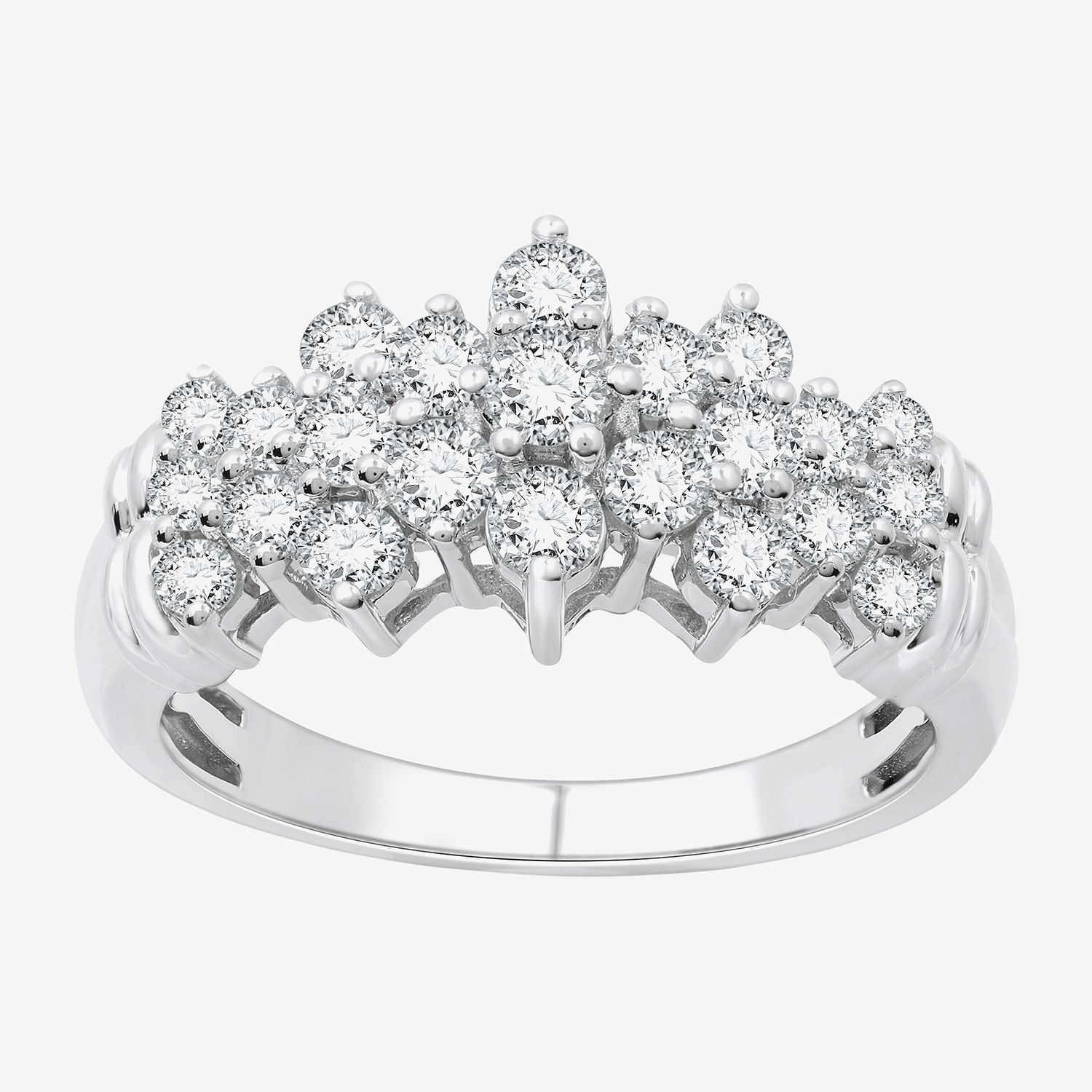 (F / Si1-Si2) Womens 1 CT. T.W. Lab Grown White Diamond Sterling Silver Cluster Cocktail Ring