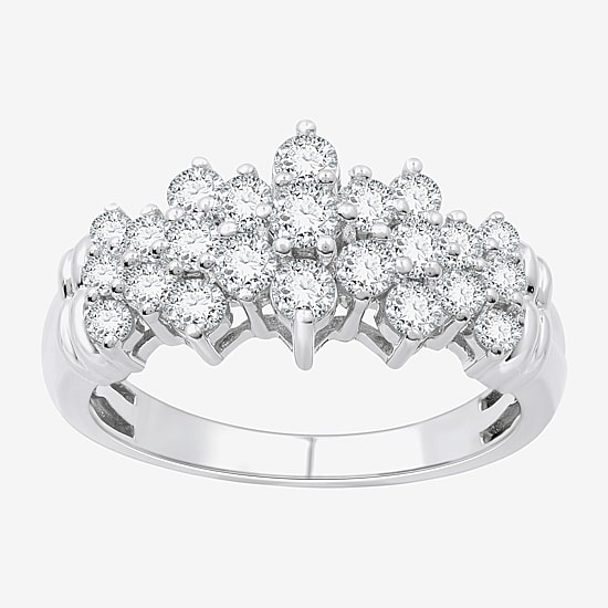 (F / Si1-Si2) Womens 1 CT. T.W. Lab Grown White Diamond Sterling Silver Cluster Cocktail Ring