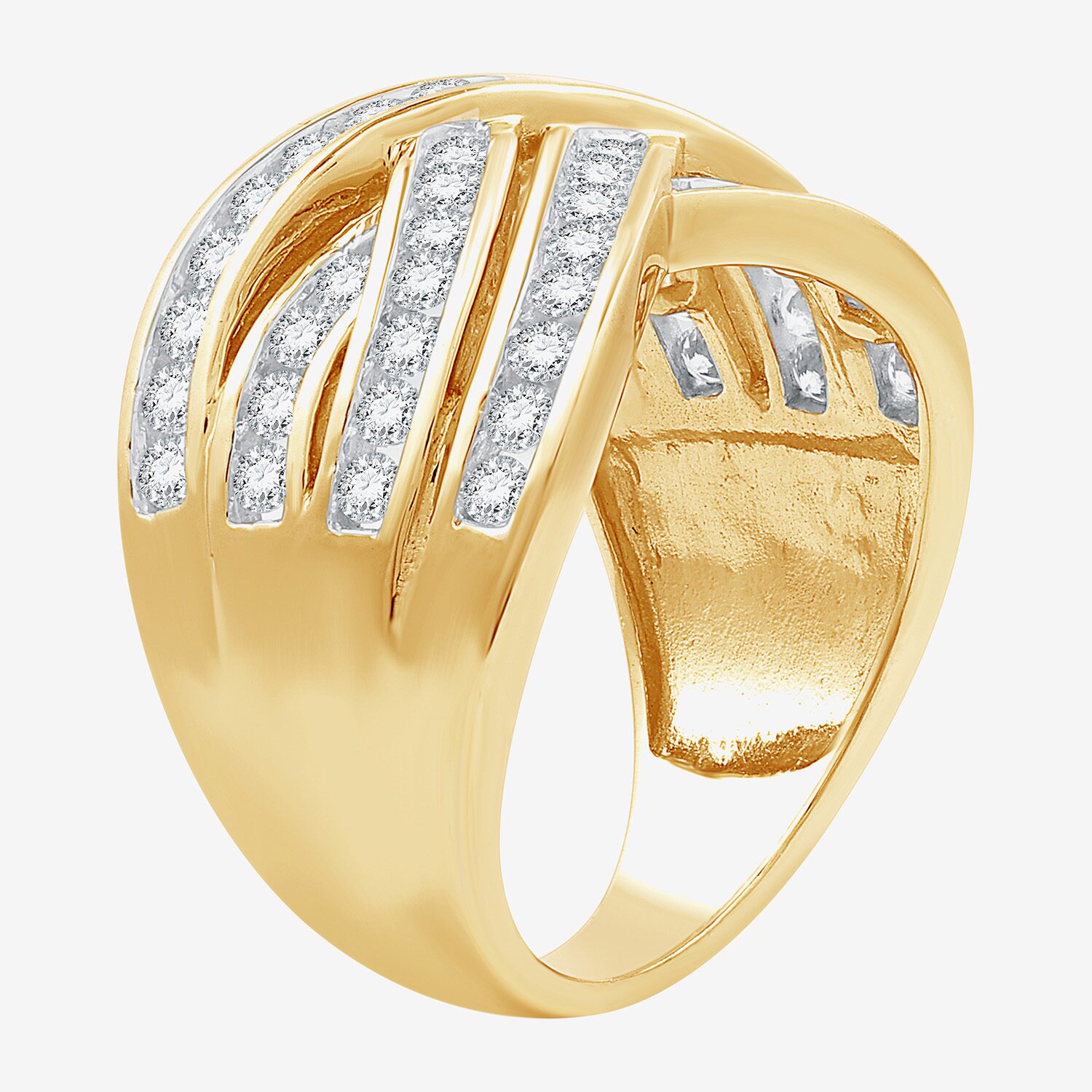 (F / Si1-Si2) Womens 3MM 1 CT. T.W. Lab Grown White Diamond 14K Gold Over Silver Crossover Band