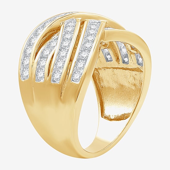 (F / Si1-Si2) Womens 3MM 1 CT. T.W. Lab Grown White Diamond 14K Gold Over Silver Crossover Band