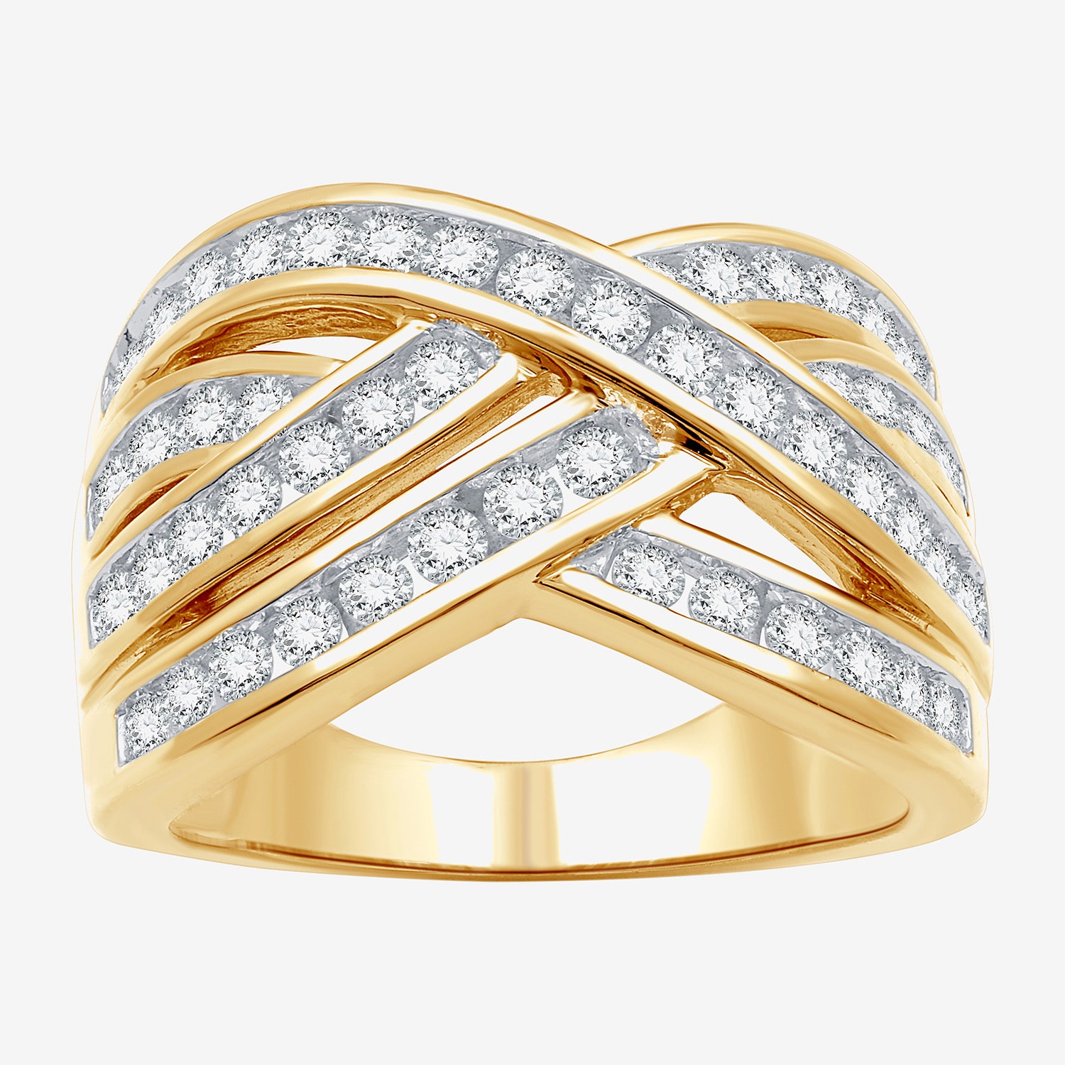 (F / Si1-Si2) Womens 3MM 1 CT. T.W. Lab Grown White Diamond 14K Gold Over Silver Crossover Band