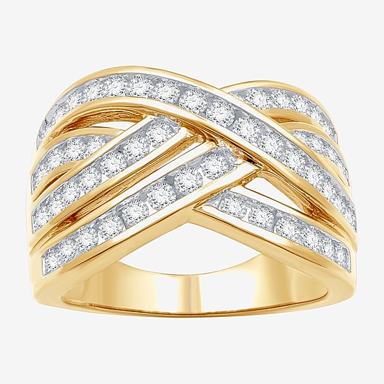 (F / Si1-Si2) Womens 3MM 1 CT. T.W. Lab Grown White Diamond 14K Gold Over Silver Crossover Band