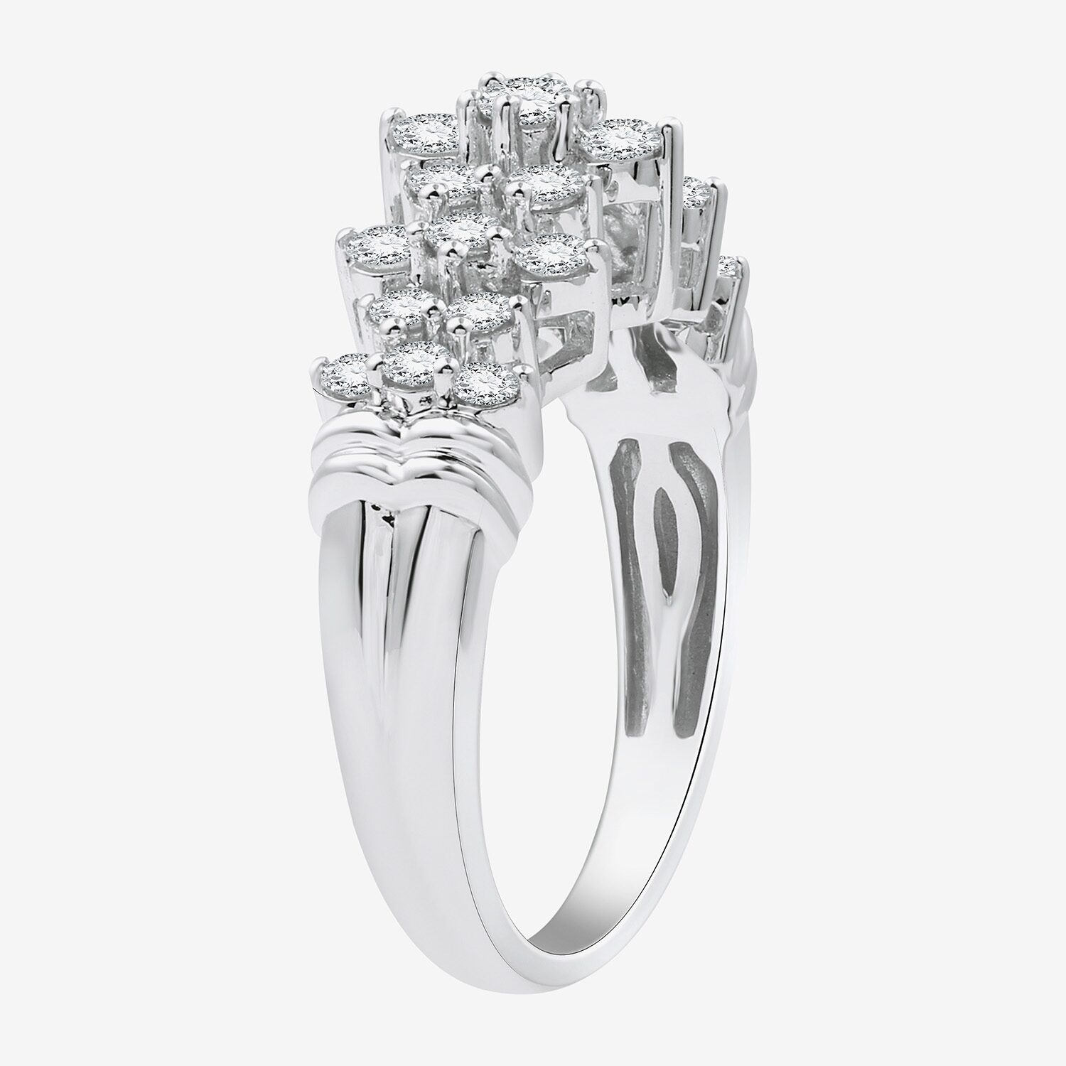 (F / Si1-Si2) Womens 1 CT. T.W. Lab Grown White Diamond Sterling Silver Cluster Cocktail Ring