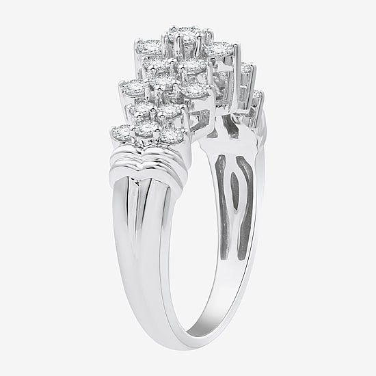 (F / Si1-Si2) Womens 1 CT. T.W. Lab Grown White Diamond Sterling Silver Cluster Cocktail Ring