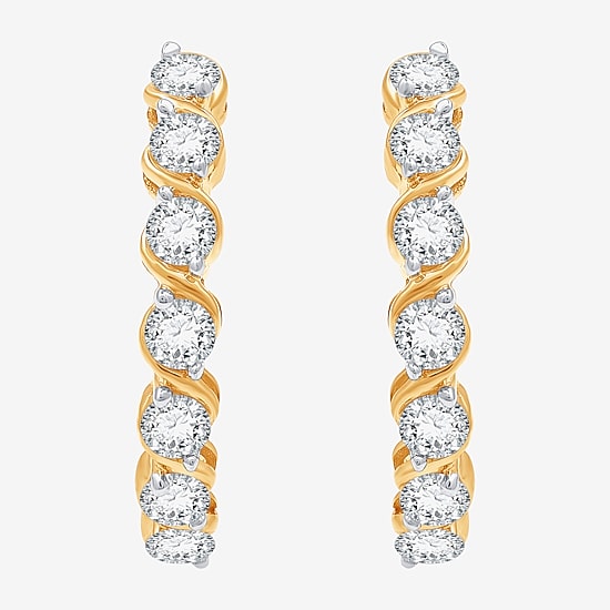 (F / Si1-Si2) Womens 1 CT. T.W. Lab Grown White Diamond 14K Gold Over Silver 20.9mm Hoop Earrings