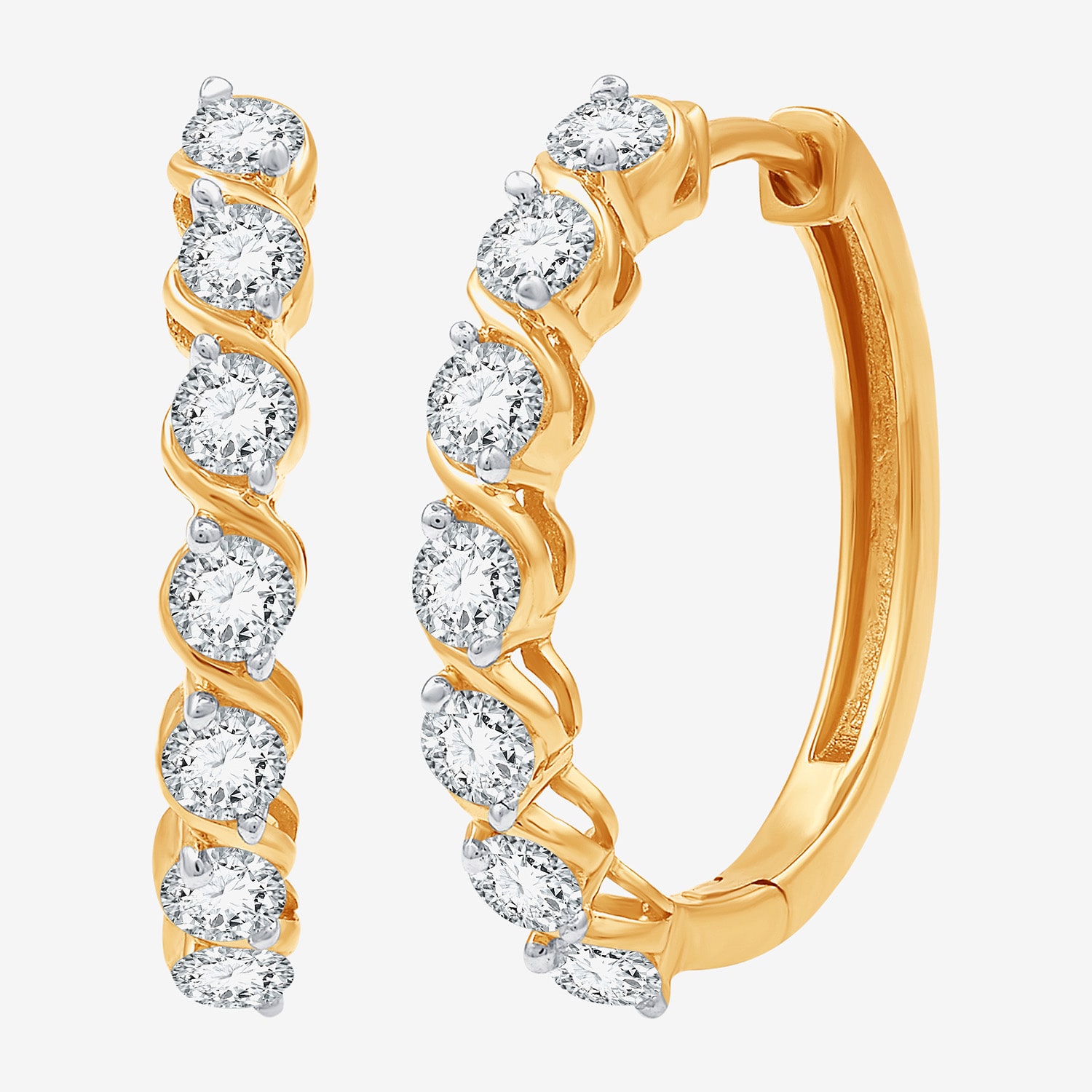 (F / Si1-Si2) Womens 1 CT. T.W. Lab Grown White Diamond 14K Gold Over Silver 20.9mm Hoop Earrings