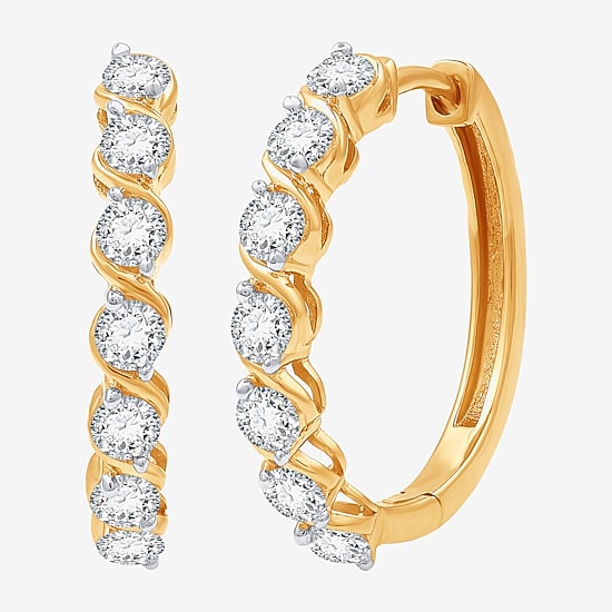 (F / Si1-Si2) Womens 1 CT. T.W. Lab Grown White Diamond 14K Gold Over Silver 20.9mm Hoop Earrings