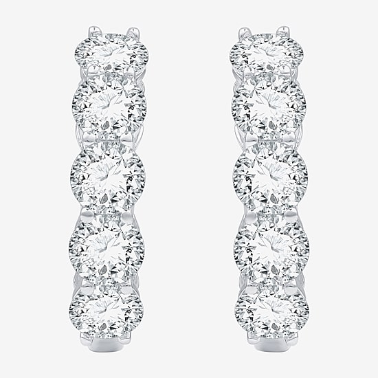 (F / Si1-Si2) Womens 6 CT. T.W. Lab Grown White Diamond Sterling Silver 20.9mm Hoop Earrings