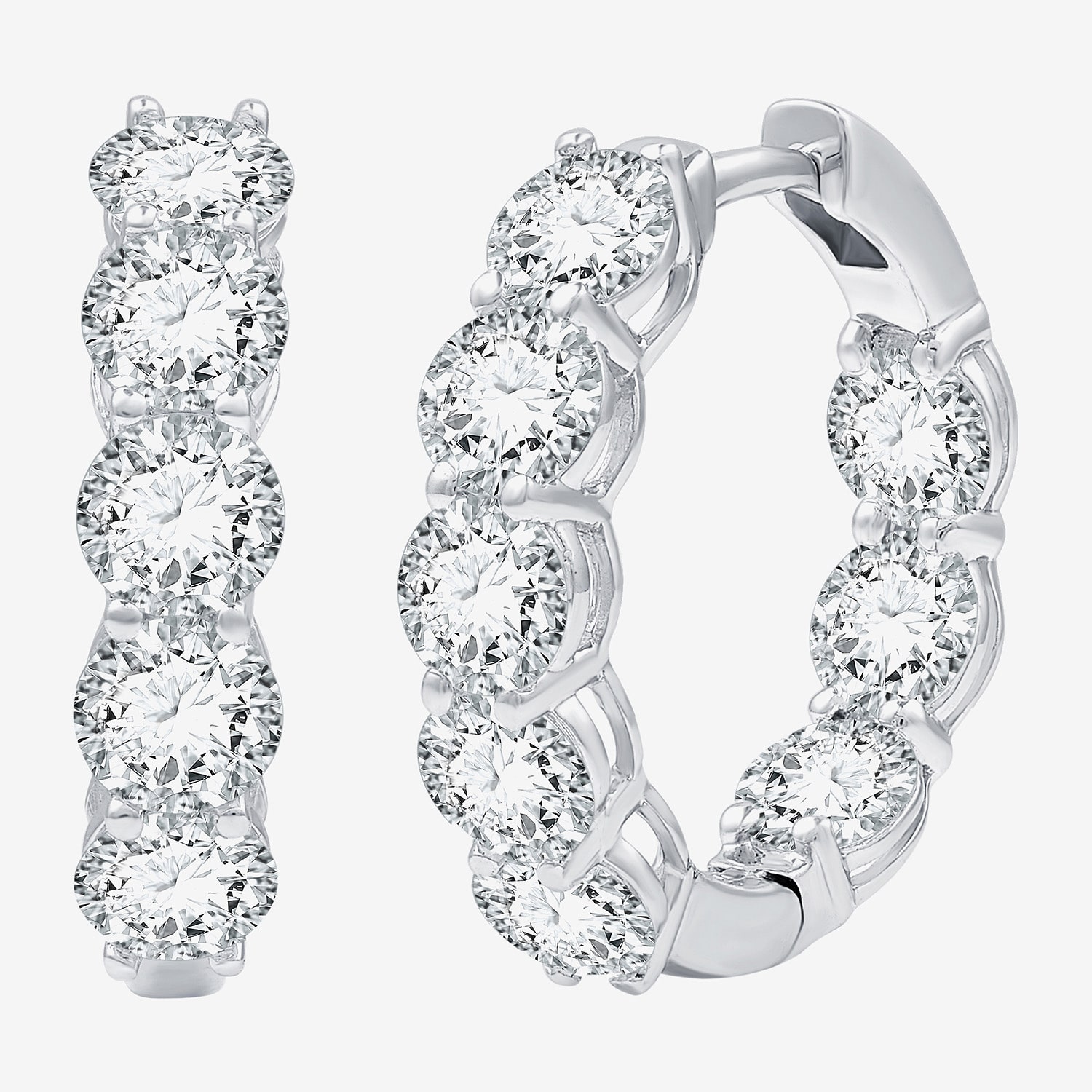 (F / Si1-Si2) Womens 6 CT. T.W. Lab Grown White Diamond Sterling Silver 20.9mm Hoop Earrings