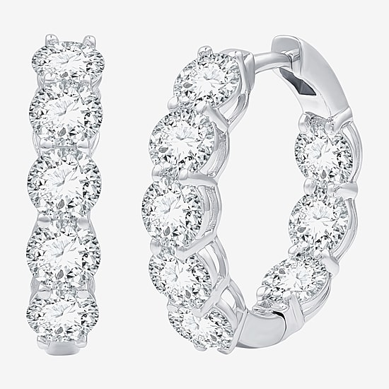 (F / Si1-Si2) Womens 6 CT. T.W. Lab Grown White Diamond Sterling Silver 20.9mm Hoop Earrings