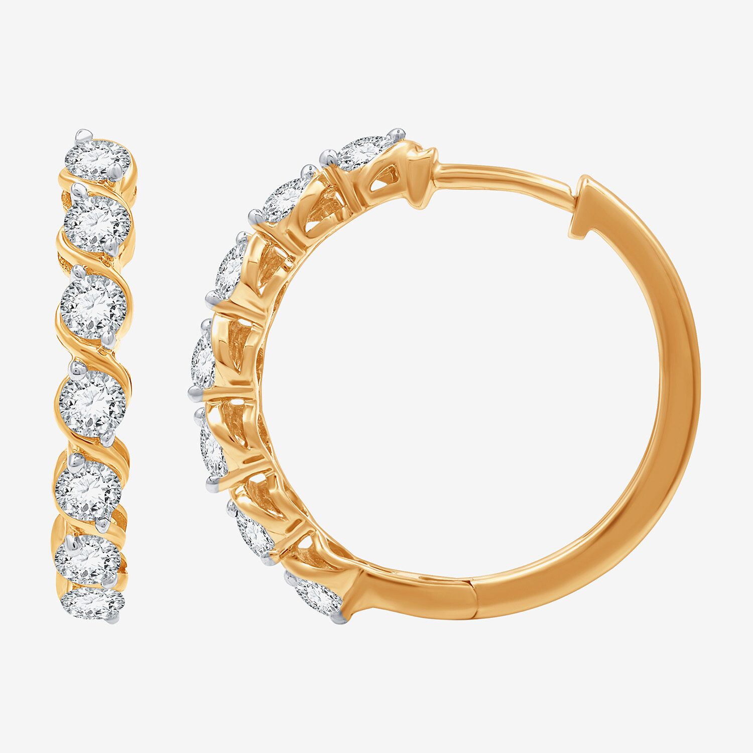 (F / Si1-Si2) Womens 1 CT. T.W. Lab Grown White Diamond 14K Gold Over Silver 20.9mm Hoop Earrings