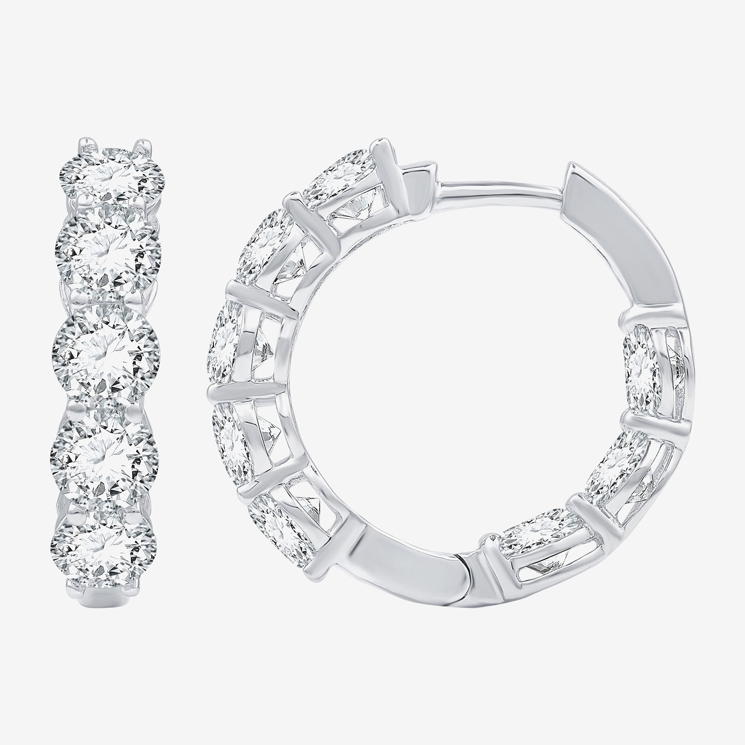(F / Si1-Si2) Womens 6 CT. T.W. Lab Grown White Diamond Sterling Silver 20.9mm Hoop Earrings