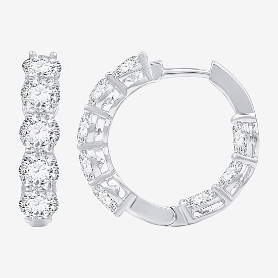 (F / Si1-Si2) Womens 6 CT. T.W. Lab Grown White Diamond Sterling Silver 20.9mm Hoop Earrings