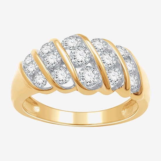 (F / Si1-Si2) Womens 2.5MM 1 CT. T.W. Lab Grown White Diamond 14K Gold Over Silver Band