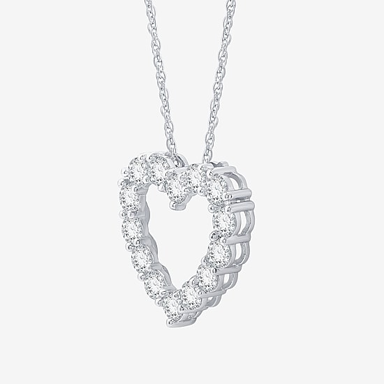 (F / Si1-Si2) Womens 2 CT. T.W. Lab Grown White Diamond Sterling Silver Heart 18 Inch Pendant Necklace