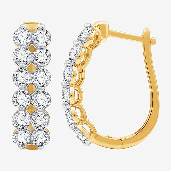 (F / Si1-Si2) Womens 2 CT. T.W. Lab Grown White Diamond 14K Gold Over Silver 19.3mm Hoop Earrings