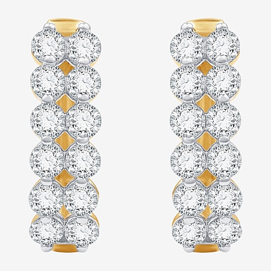 (F / Si1-Si2) Womens 2 CT. T.W. Lab Grown White Diamond 14K Gold Over Silver 19.3mm Hoop Earrings