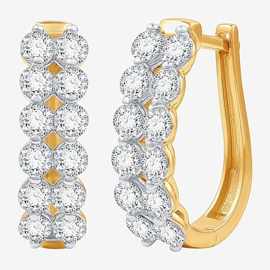 (F / Si1-Si2) Womens 2 CT. T.W. Lab Grown White Diamond 14K Gold Over Silver 19.3mm Hoop Earrings