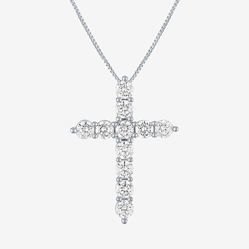 Religious Jewelry (G-H / Si2-I1) Womens 2 CT. T.W. Lab Grown White Diamond Sterling Silver Cross 16 Inch Pendant Necklace, One Size, White