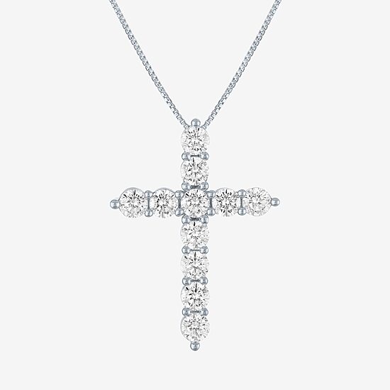 Religious Jewelry (G-H / Si2-I1) Womens 2 CT. T.W. Lab Grown White Diamond Sterling Silver Cross 16 Inch Pendant Necklace