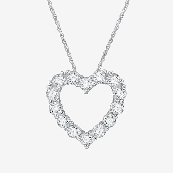 (F / Si1-Si2) Womens 2 CT. T.W. Lab Grown White Diamond Sterling Silver Heart 18 Inch Pendant Necklace