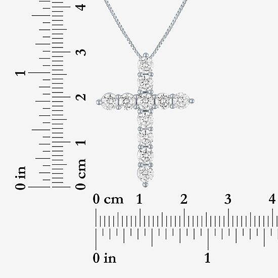Religious Jewelry (G-H / Si2-I1) Womens 2 CT. T.W. Lab Grown White Diamond Sterling Silver Cross 16 Inch Pendant Necklace