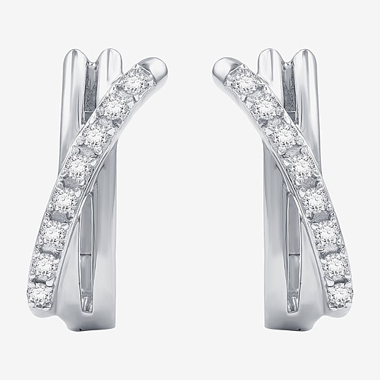 (F / Si1-Si2) Womens 1/4 CT. T.W. Lab Grown White Diamond 16.9mm Hoop Earrings