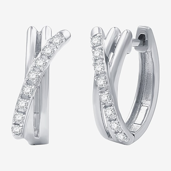 (F / Si1-Si2) Womens 1/4 CT. T.W. Lab Grown White Diamond 16.9mm Hoop Earrings