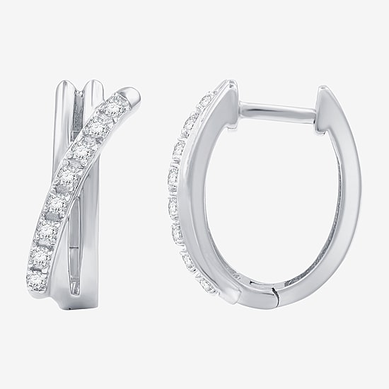 (F / Si1-Si2) Womens 1/4 CT. T.W. Lab Grown White Diamond 16.9mm Hoop Earrings