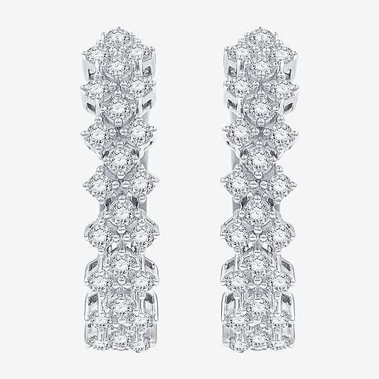 (F / Si1-Si2) Womens 1/2 CT. T.W. Lab Grown White Diamond 18.3mm Hoop Earrings