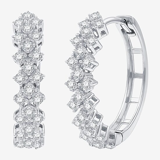 (F / Si1-Si2) Womens 1/2 CT. T.W. Lab Grown White Diamond 18.3mm Hoop Earrings